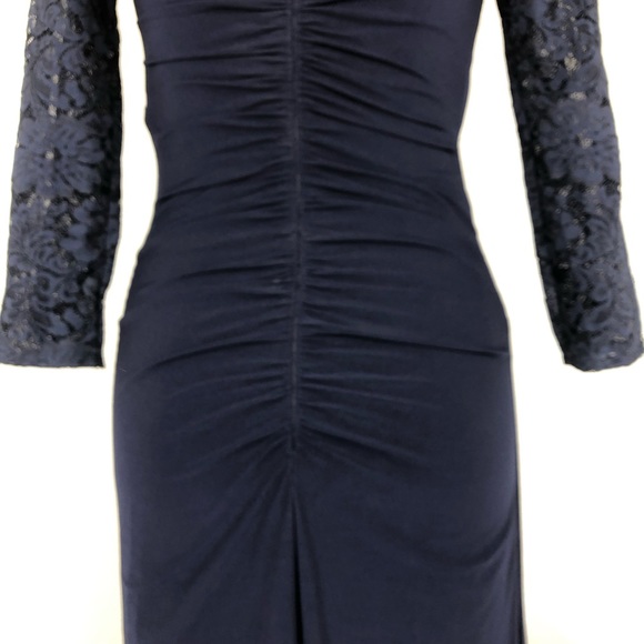 BA Nites Sheer Sweatheart Bust Lace Floral Ruched Evening Ball Floor Length Gown - Picture 7 of 11